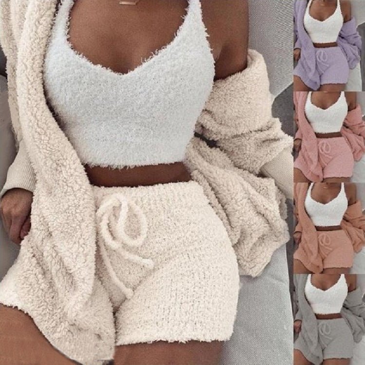 3-Piece Pajama Set - Top, Crop Tank & Shorts