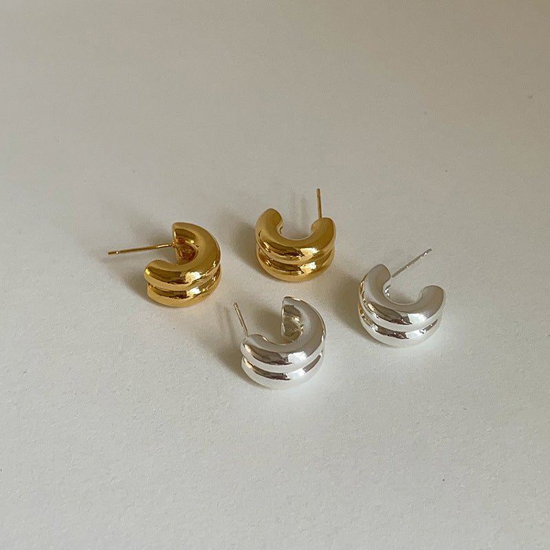 Glossy Double Metal Stud Earrings – photo 4