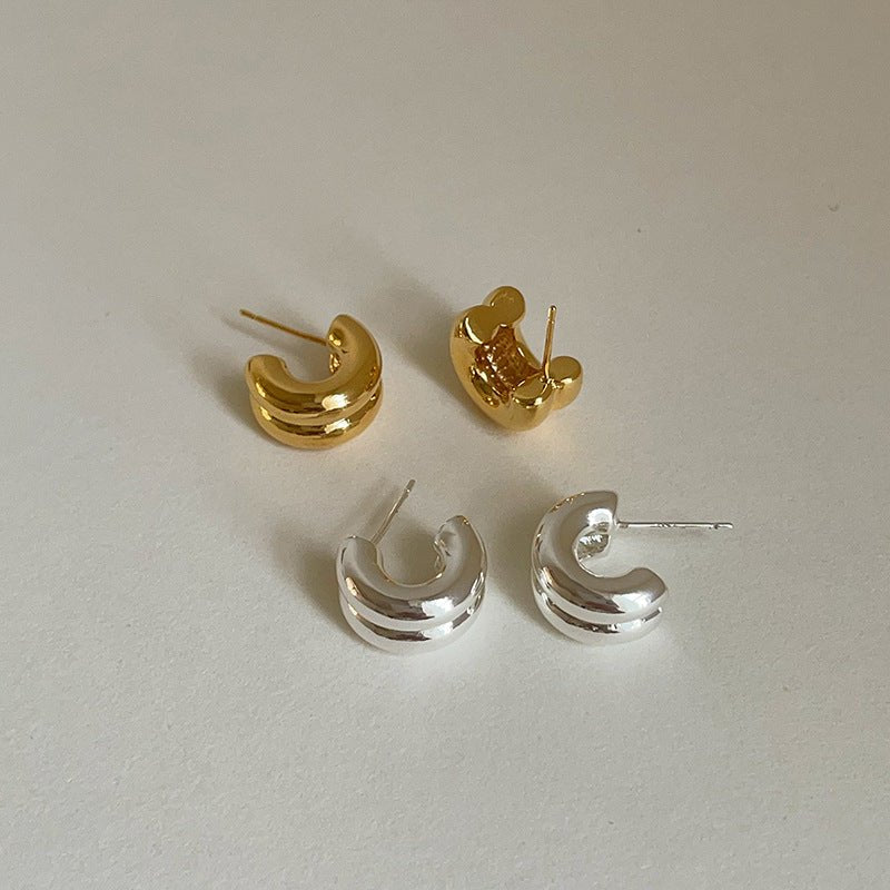 Glossy Double Metal Stud Earrings