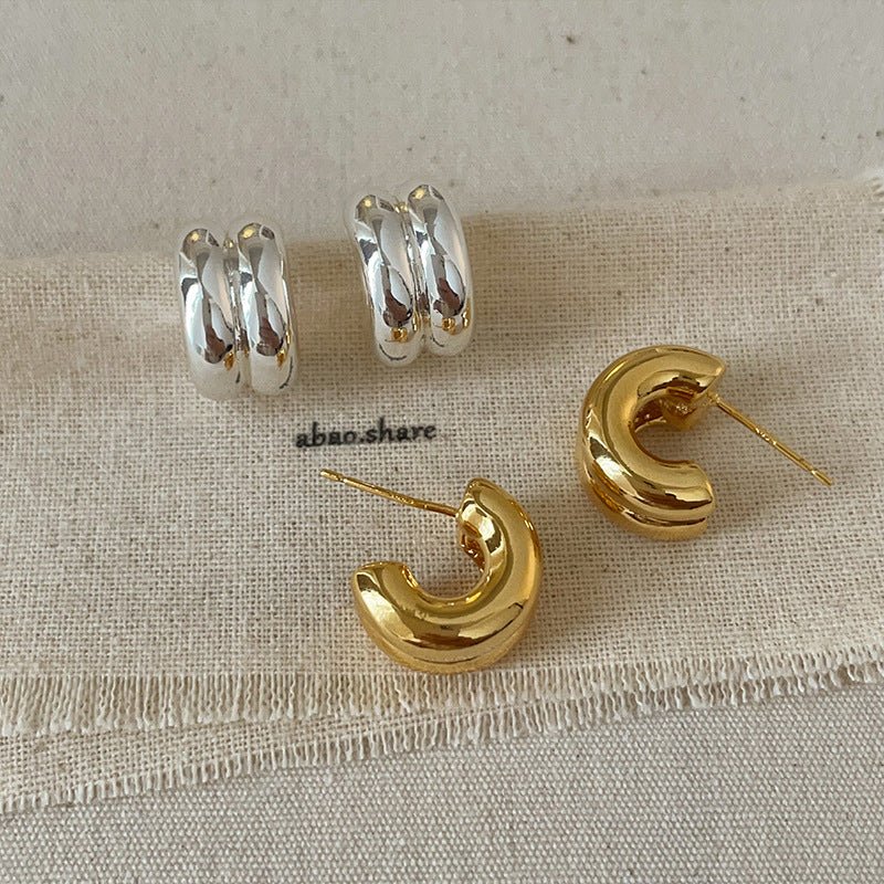 Glossy Double Metal Stud Earrings – photo 2