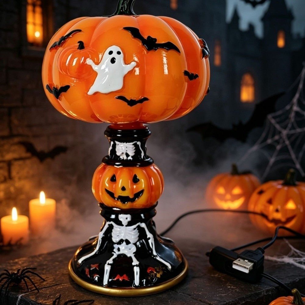 Glowing Resin Pumpkin Lamp - USB Halloween Light