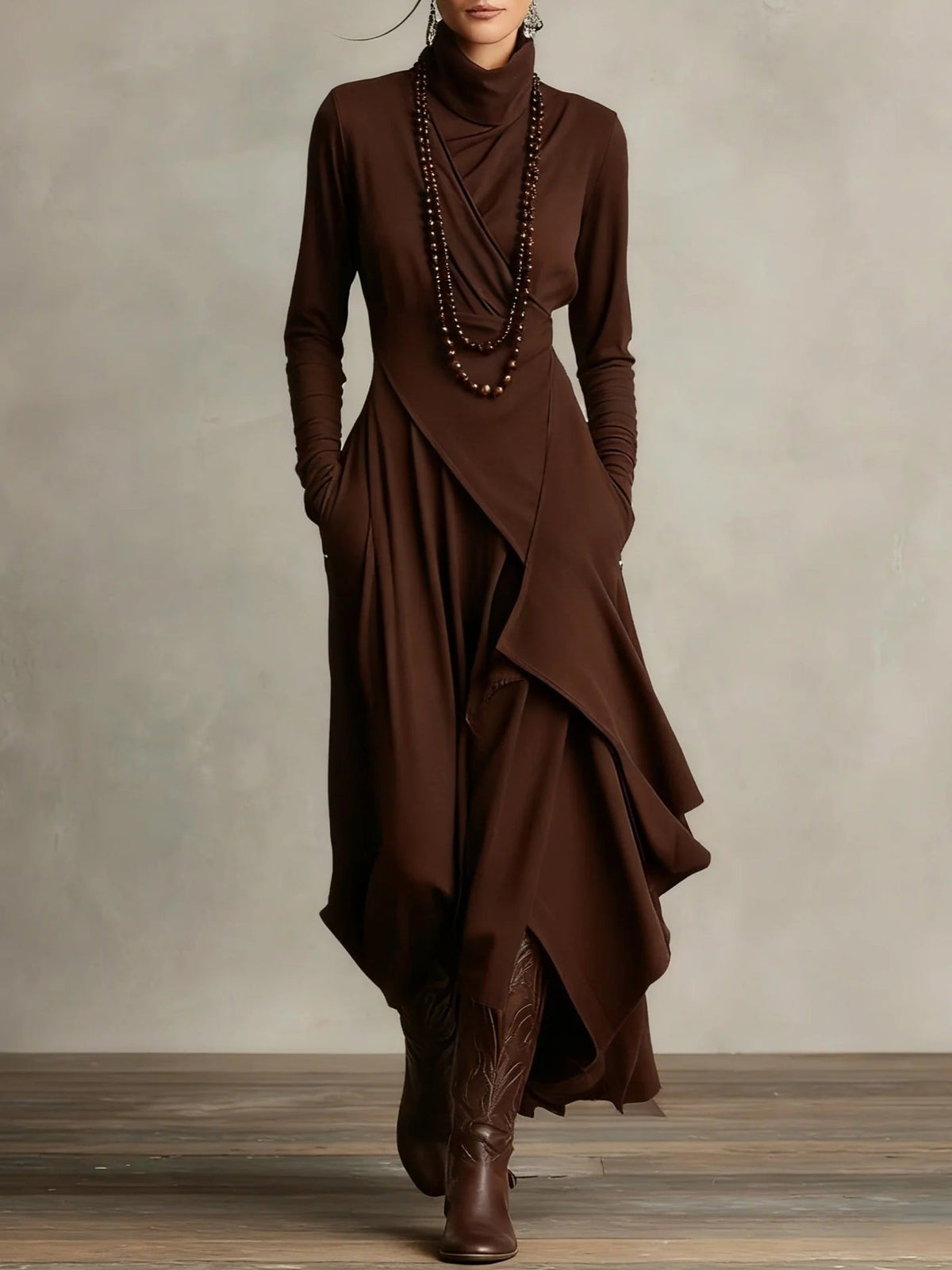 High Neck Cross-Sleeve Bodycon Dress – photo 4