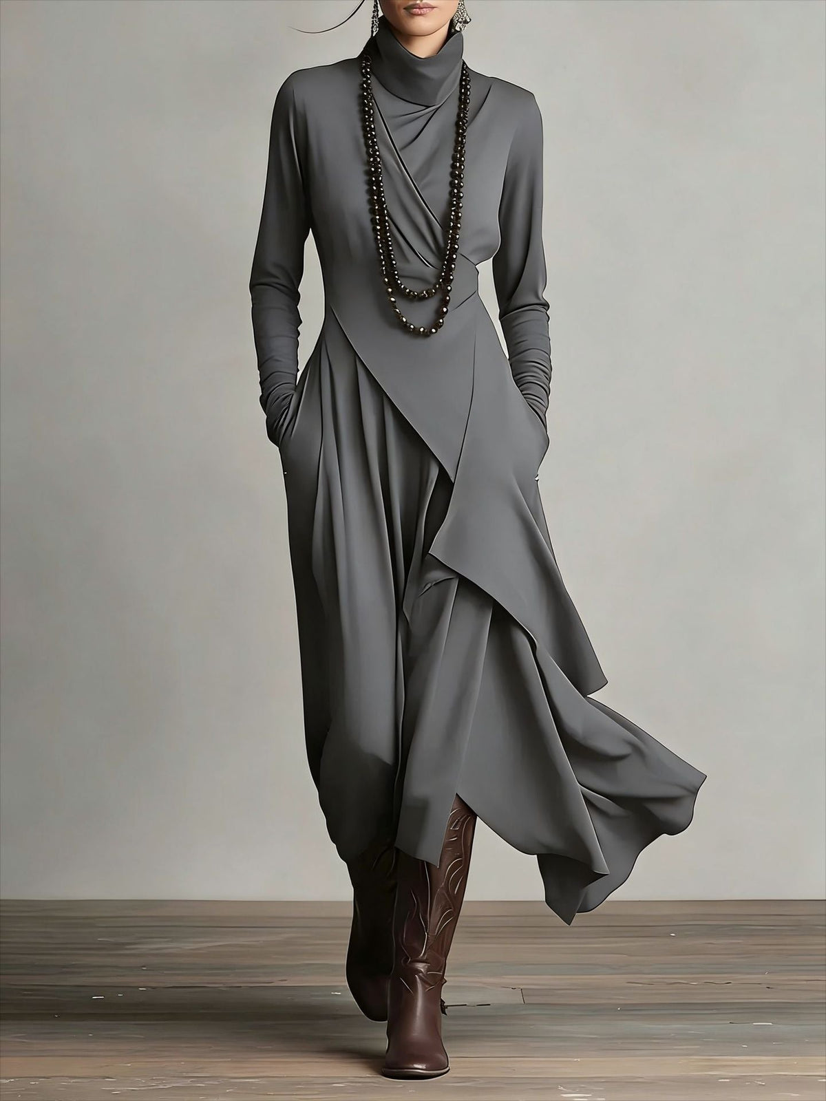 High Neck Cross-Sleeve Bodycon Dress – photo 12