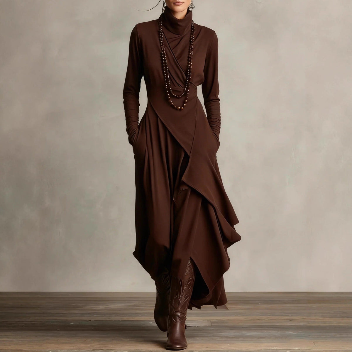 High Neck Cross-Sleeve Bodycon Dress – photo 3