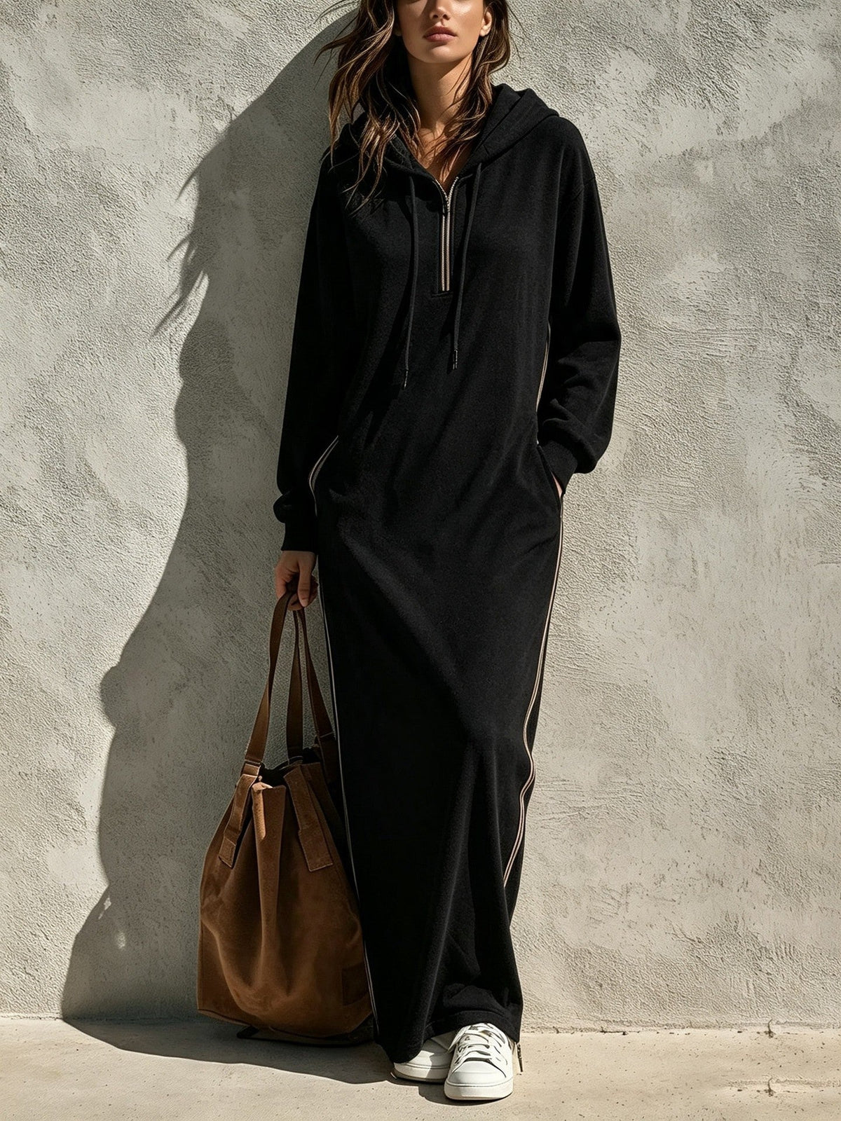 Hooded Half-Zip Long-Sleeve Dress – photo 3
