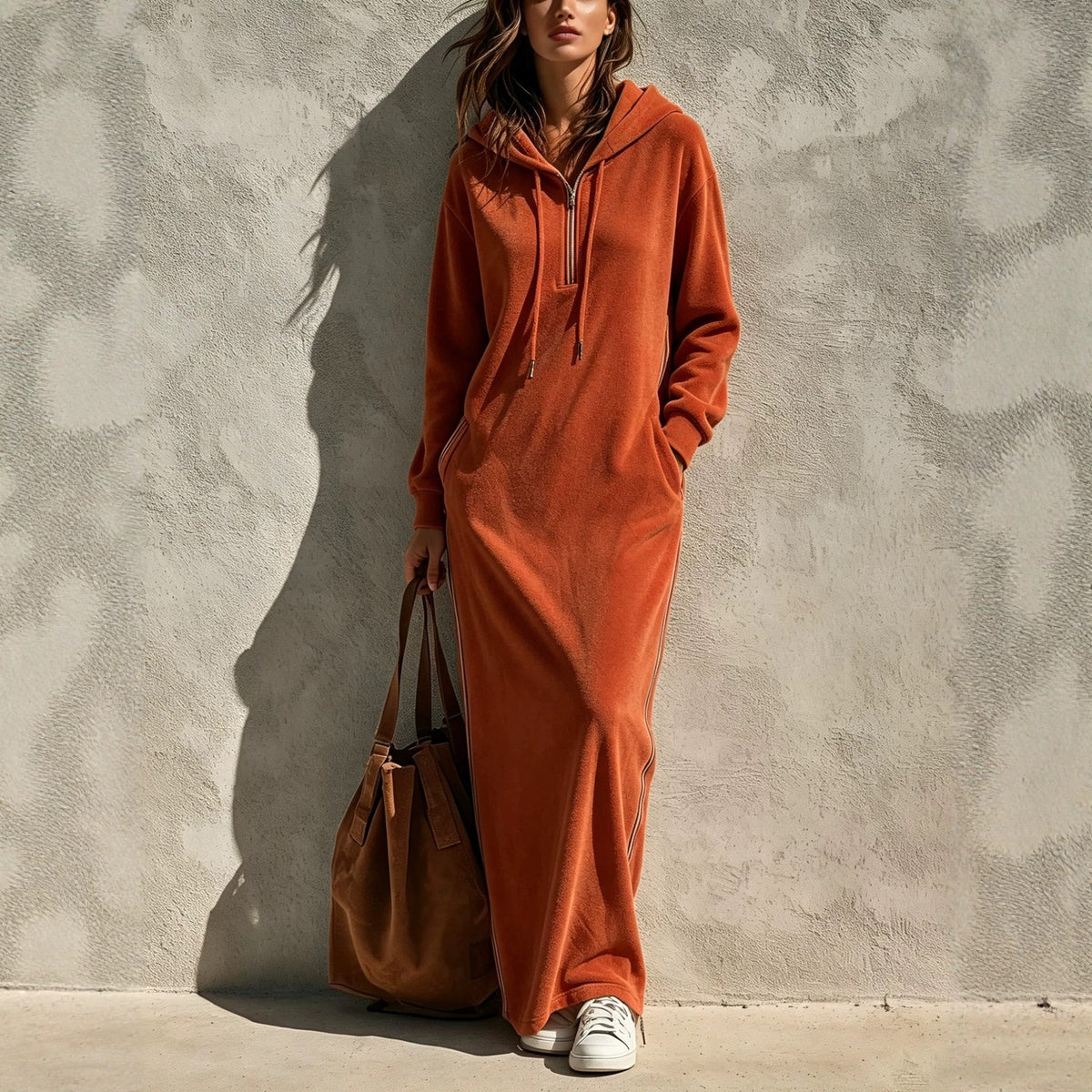 Hooded Half-Zip Long-Sleeve Dress – photo 2