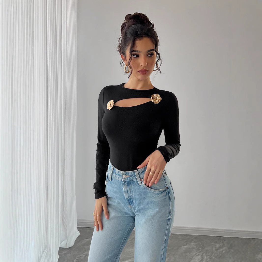 Rose Cutout Long-Sleeve Top