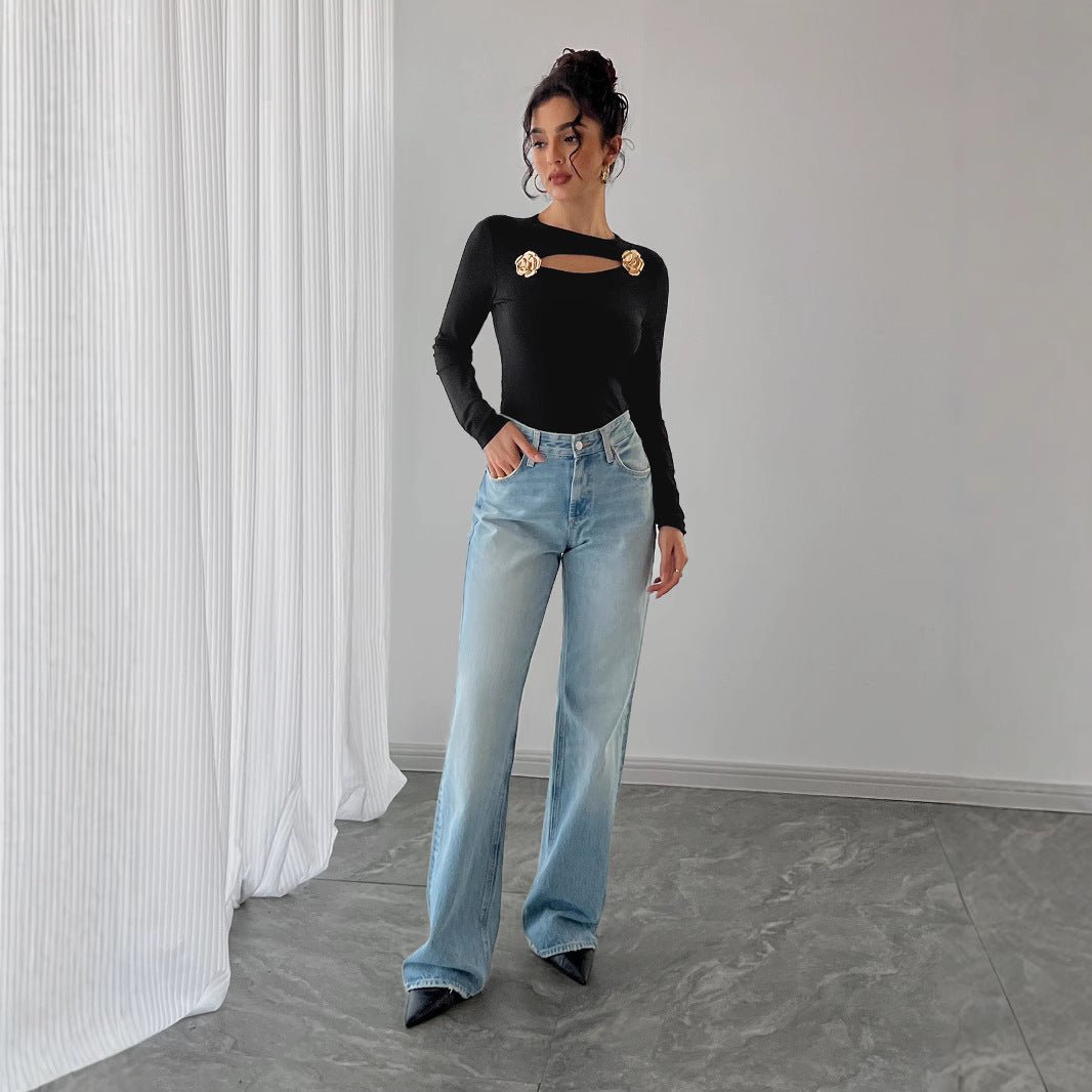 Rose Cutout Long-Sleeve Top – photo 2